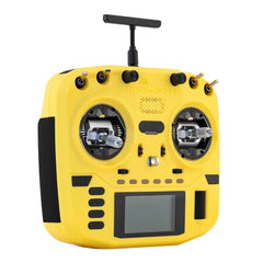 Yellow RadioMaster Boxer Crush transmitter, angled front view