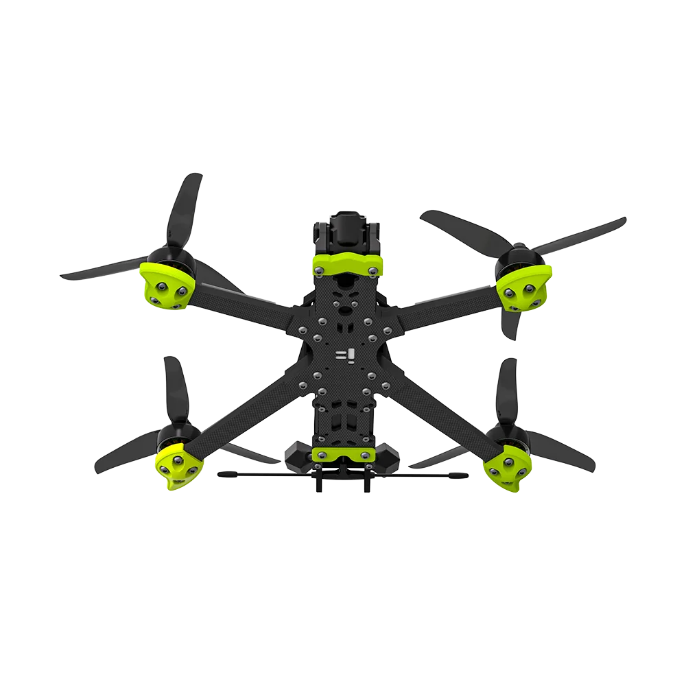 iFlight Nazgul DC5 ECO, underside view showing carbon plate and lime motor guards