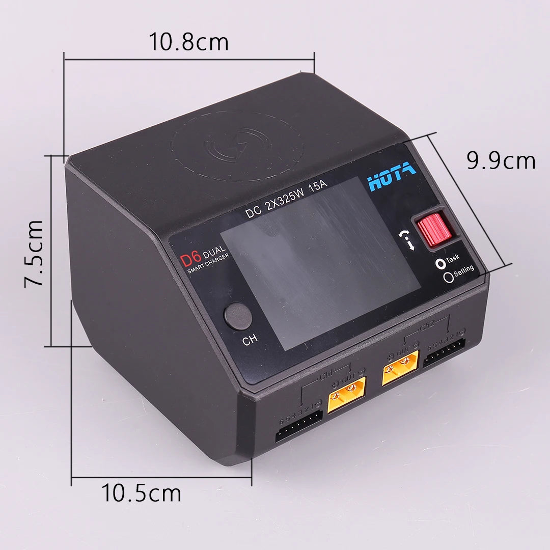 HOTA D6 Pro Dual-Channel Smart Charger — AC 200W / DC 650W, 15A×2, 1–6S LiPo/LiHV/LiFe, App Control, Wireless Charging