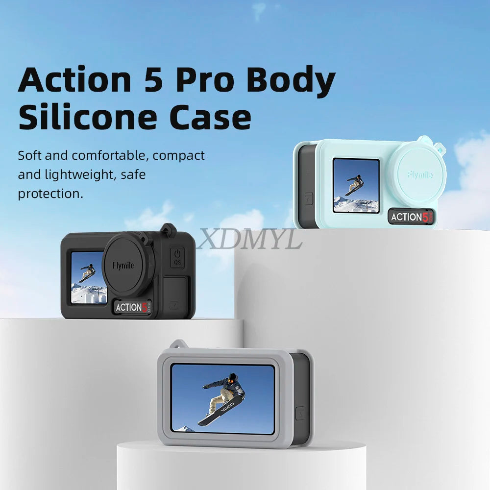 DJI Action 5 Pro/4/3 Silicone Case - Lens Cap Lanyard Protector