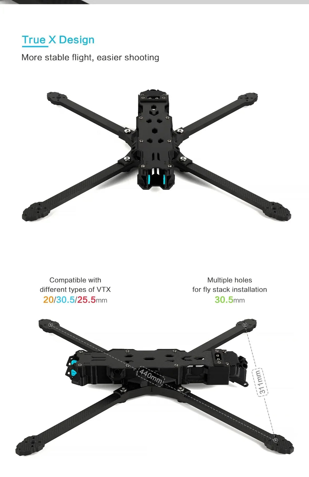 Axisflying MANTA10" Lite 10inch FPV Freestyle Drone Ture X Frame Kit 402mm Wheelbase T700 Carbon Compatible 10inch Propeller