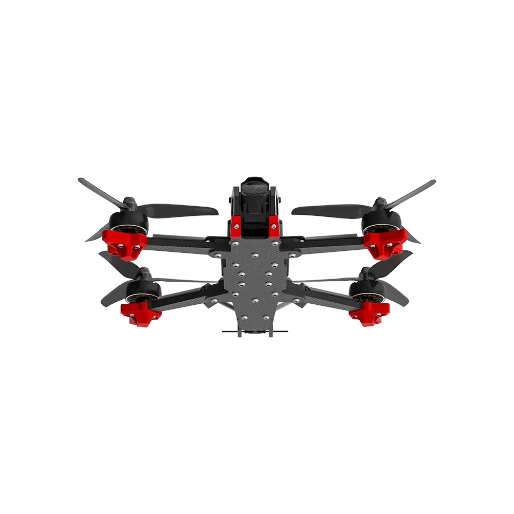 iFlight CineFlow 5, underside view showing carbon bottom plate and red motor guards