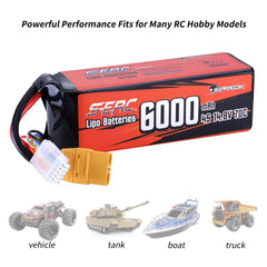 SUNPADOW 4S Rechargeable Lipo Battery 14.8V 6000mAh 70C Soft Pack with XT90 for RC Buggy Truggy Vehicles Car Boat TrucK Tank