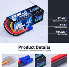 Zeee 4S 6200mAh LiPo Battery 14.8V 80C Hardcase EC5 Plug - RC Car Buggy Truggy Racing